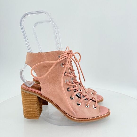 Jeffrey Campbell X Free People Gladiator Sandal Pink Leather Lace Up Boho Sz 6.5 - Picture 3 of 14